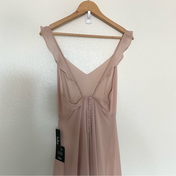 NWT Lulu’s Meteoric Rise Blush Maxi Dress Spaghetti Strap Ruffle Pink Plunging S - Picture 11 of 17